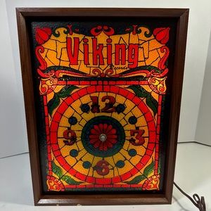 Vtg Brightco Electronics Viking Records Retro Faux Stained Glass Light Up Clock